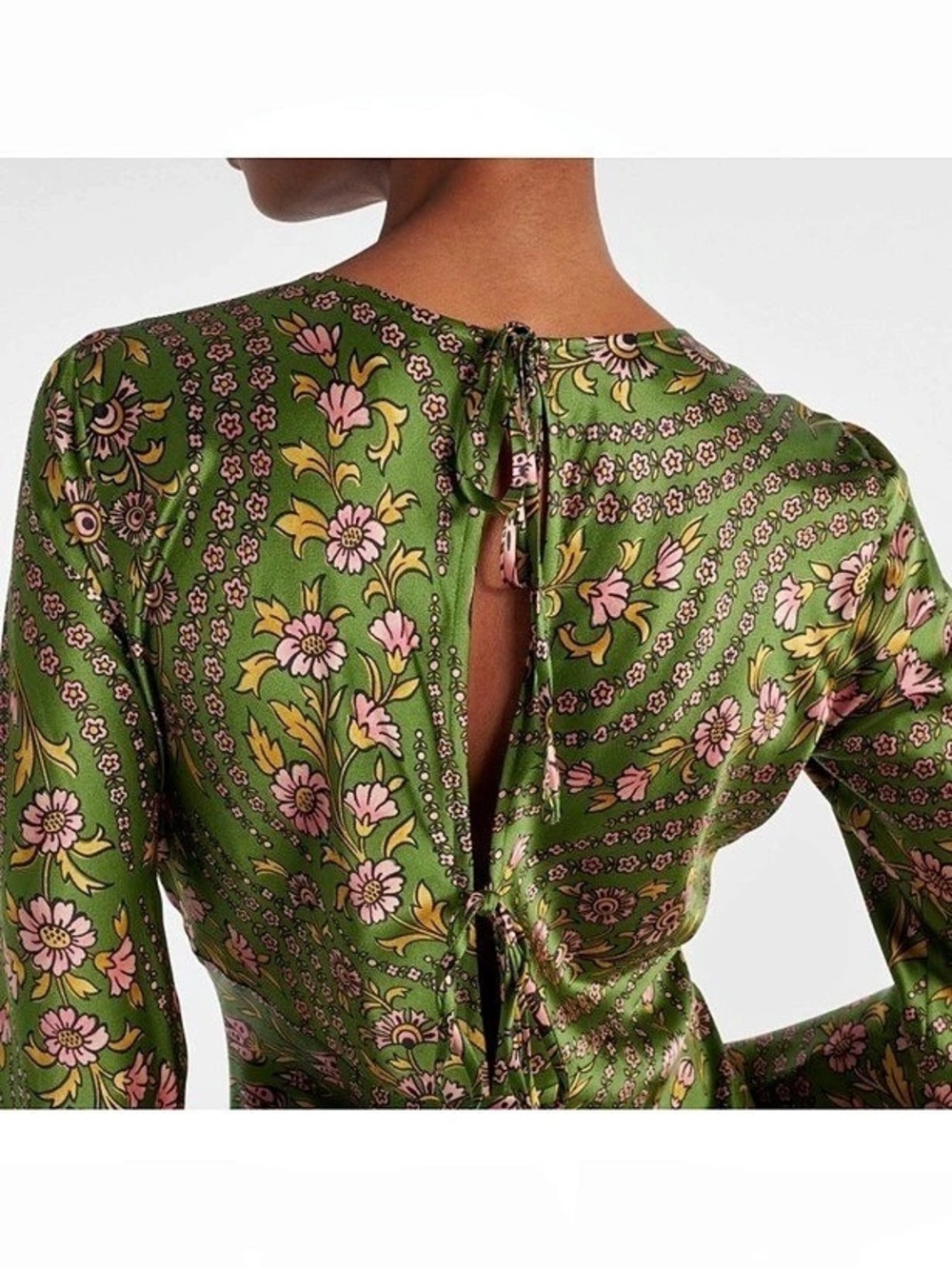 NWOT Veronica Beard Gemma Silk-Blend Satin Maxi Dress Green & Pink Medium - Picture 3 of 11